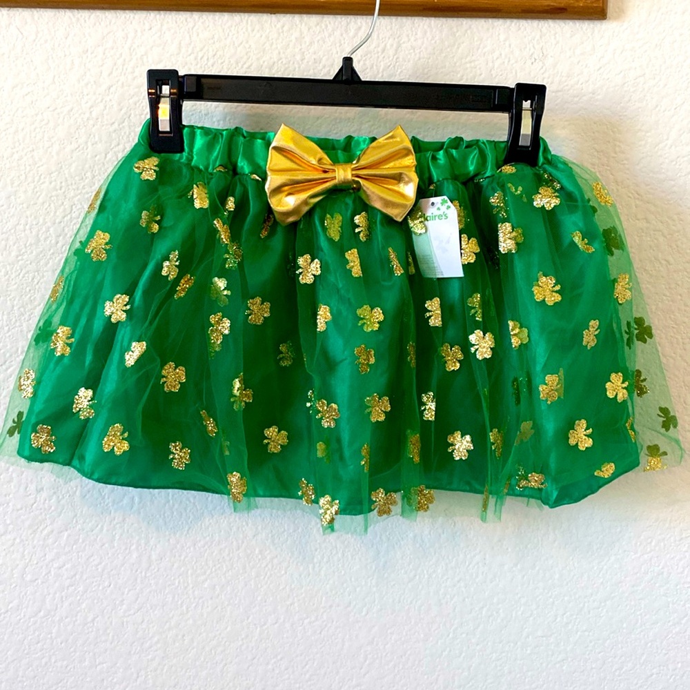 🍀Claire’s Shamrock Tulle Tutu with gold  bow St. Patrick’s Day